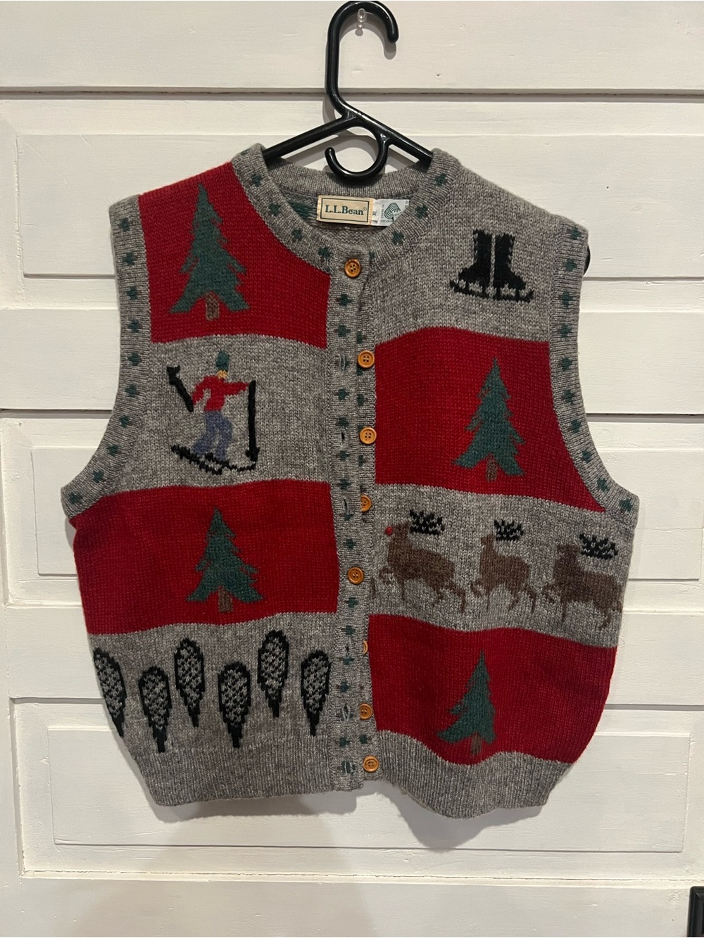 LL Bean XL Vintage Ski Sweater Vest Winter Christmas